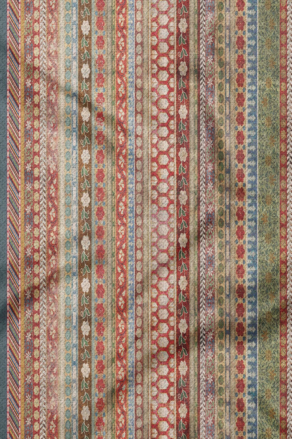 Blue - Multi Hued Striped Printed Woollen Scarf