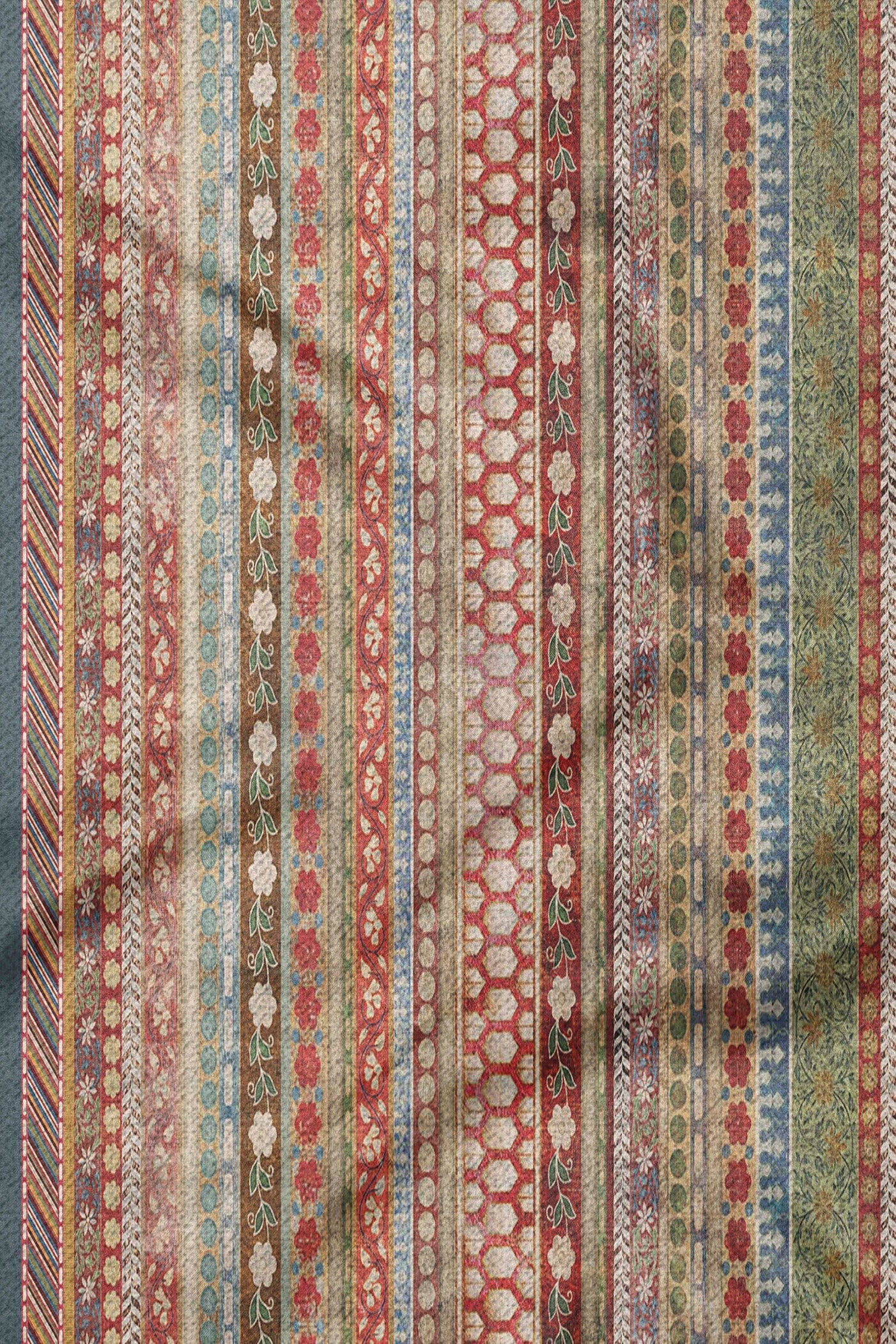 Blue - Multi Hued Striped Printed Woollen Scarf