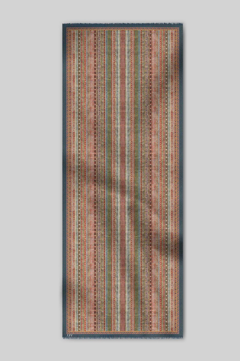 Blue - Multi Hued Striped Printed Woollen Scarf