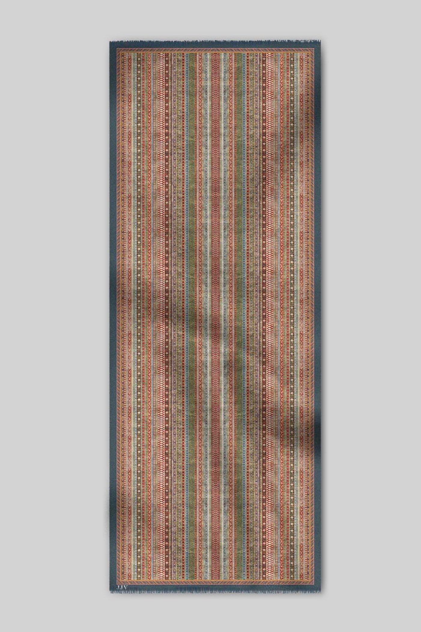 Blue - Multi Hued Striped Printed Woollen Scarf