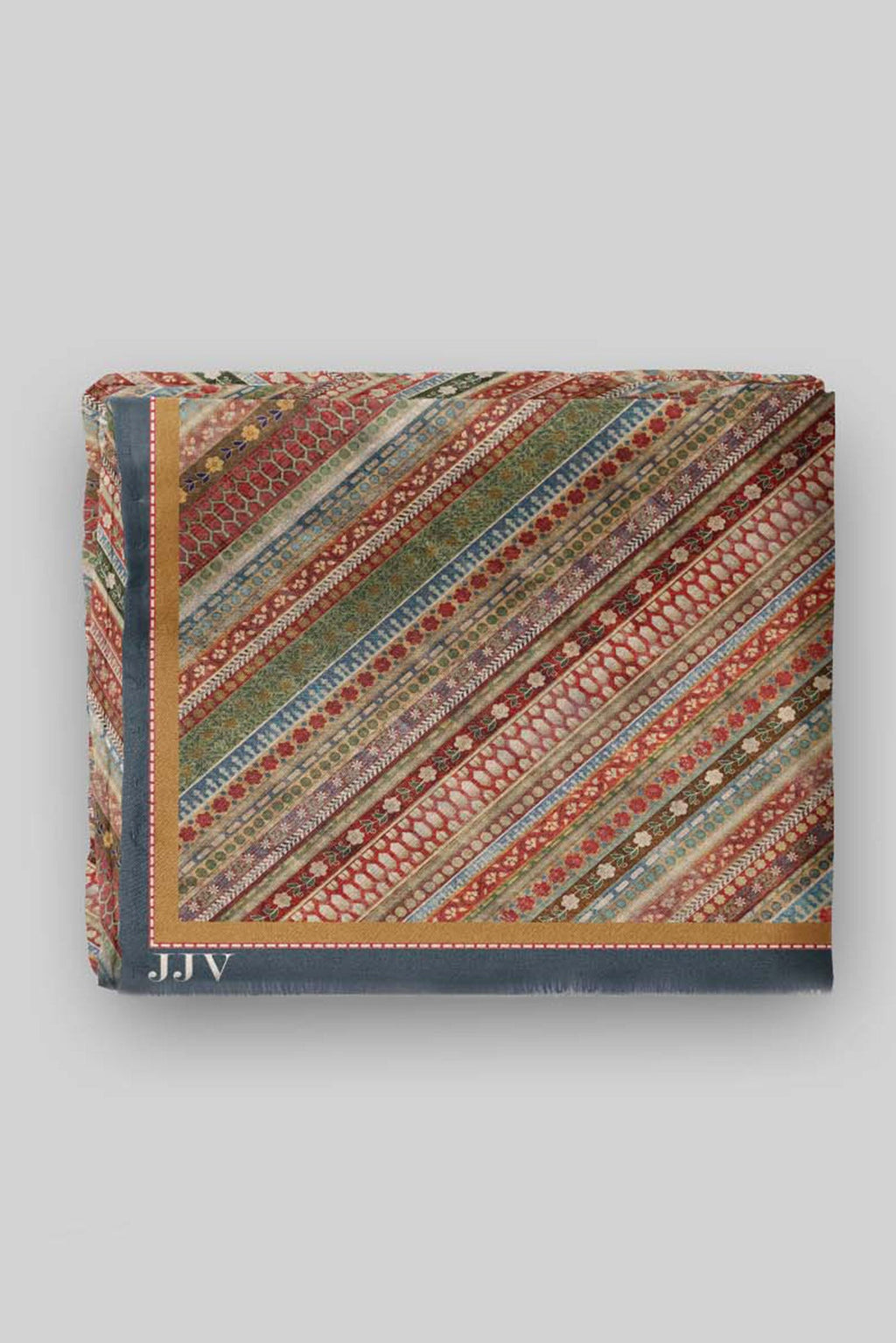 Blue - Multi Hued Striped Printed Shawl