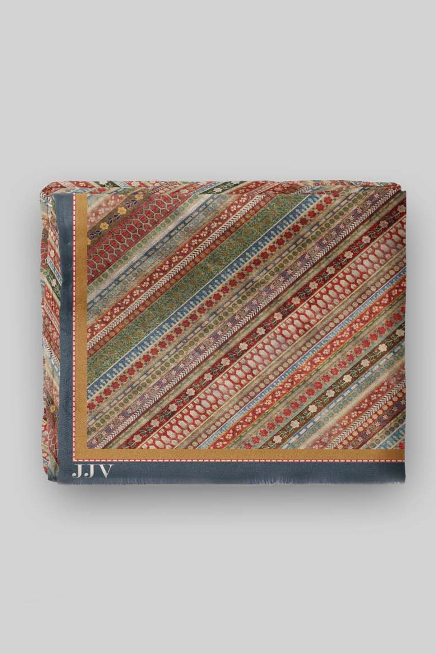 Blue - Multi Hued Striped Printed Shawl