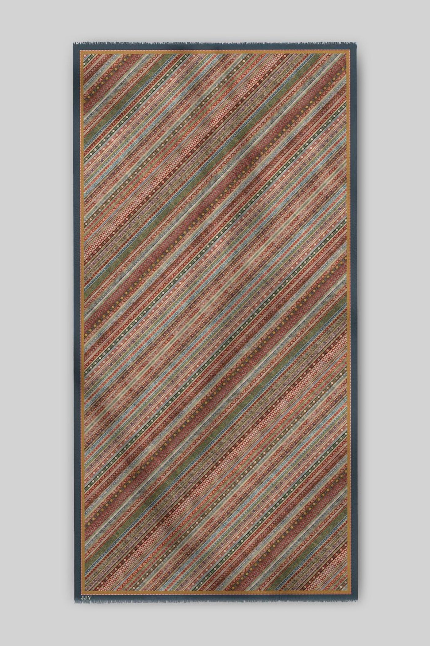 Blue - Multi Hued Striped Printed Shawl