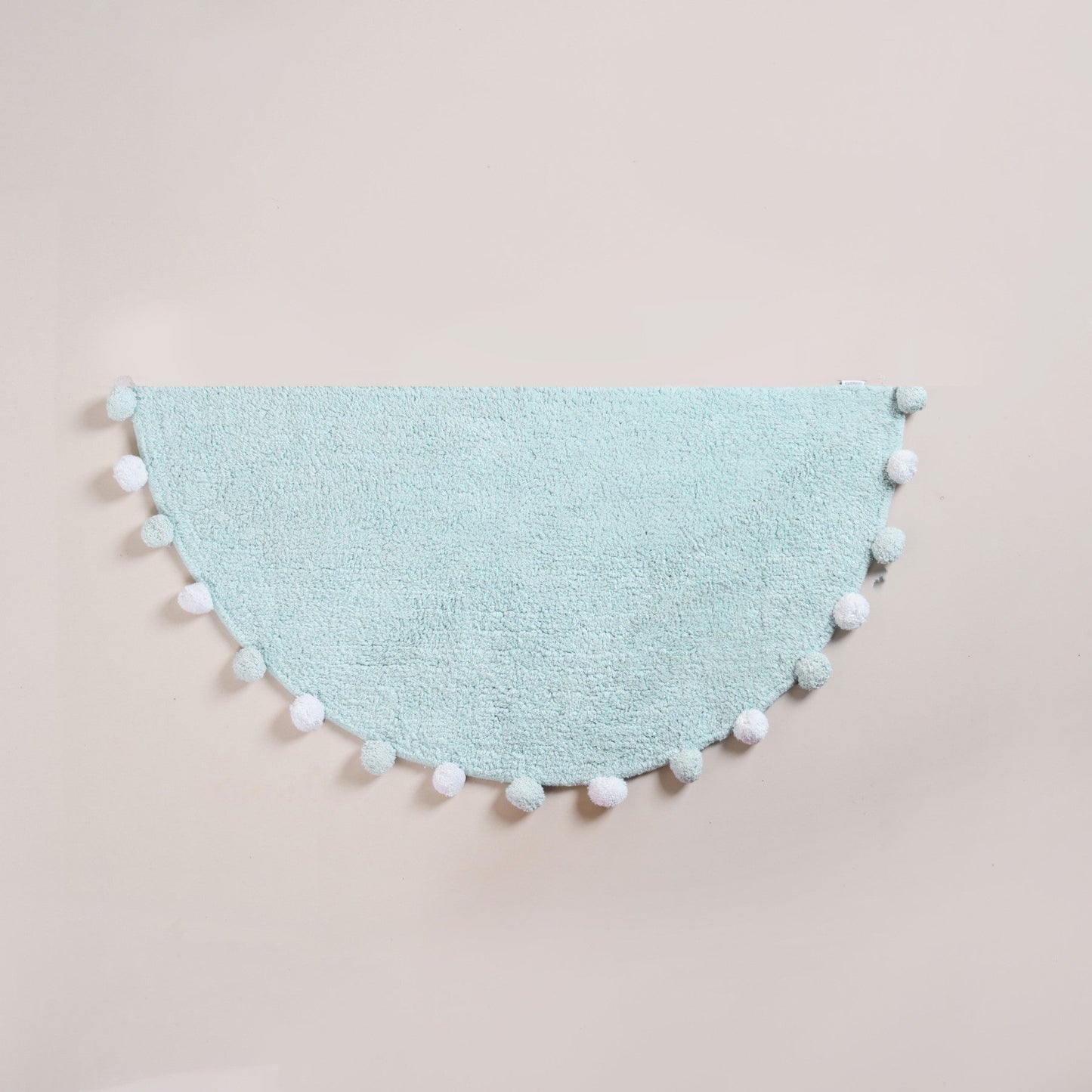 Baby Blue Pom Pom Tufted Cotton Anti Slip Floor Mat 88x47cm