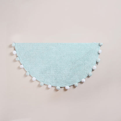 Baby Blue Pom Pom Tufted Cotton Anti Slip Floor Mat 88x47cm