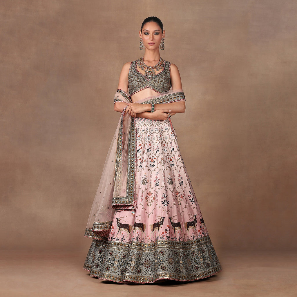 Baby Pink - Sage Green Lehenga Set | MURAQQA