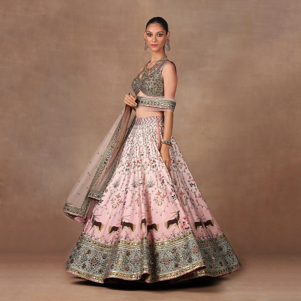 Baby Pink - Sage Green Lehenga Set | MURAQQA