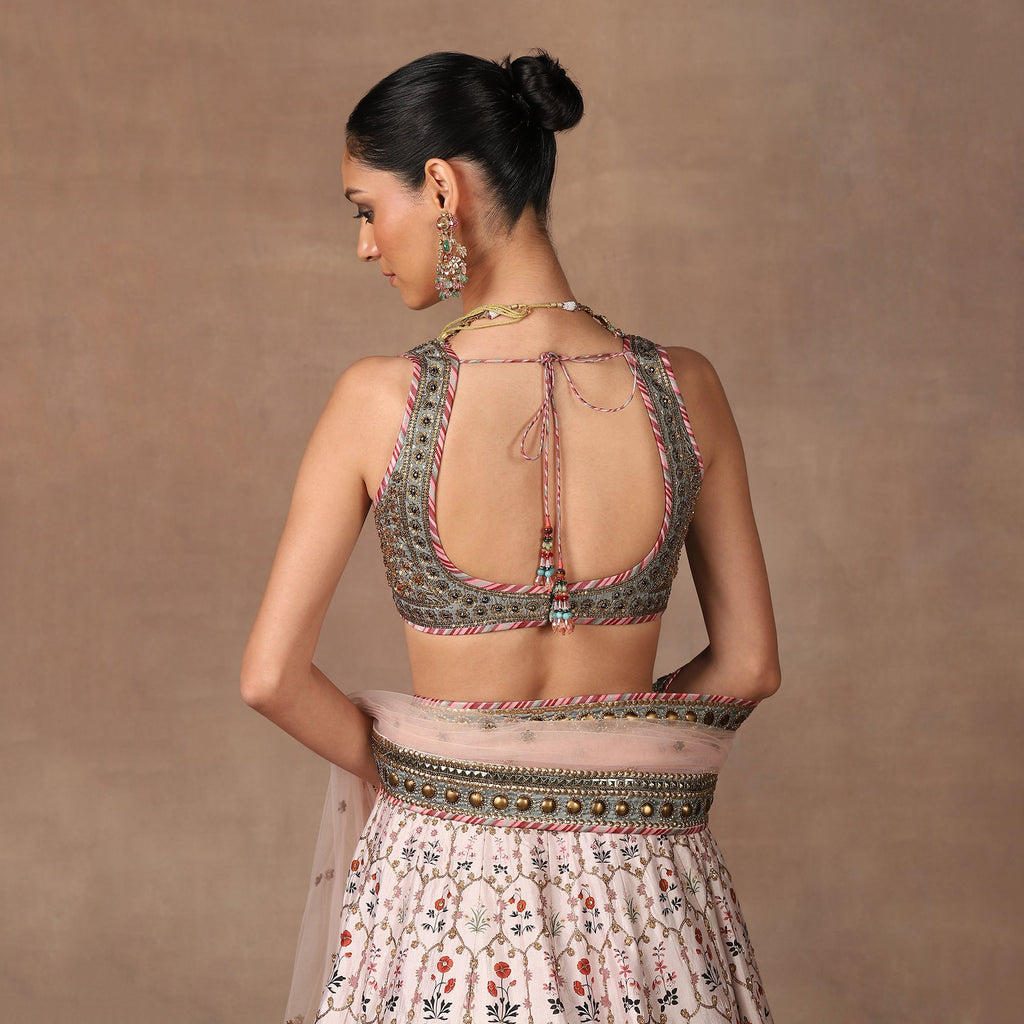 Baby Pink - Sage Green Lehenga Set | MURAQQA