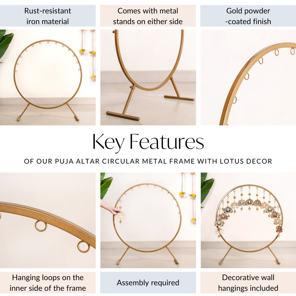 Puja Altar Circular Metal Frame With Lotus Decor 33 Inch