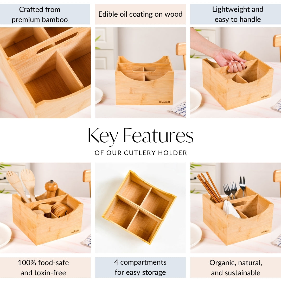 Bamboo Cutlery Caddy With Handle