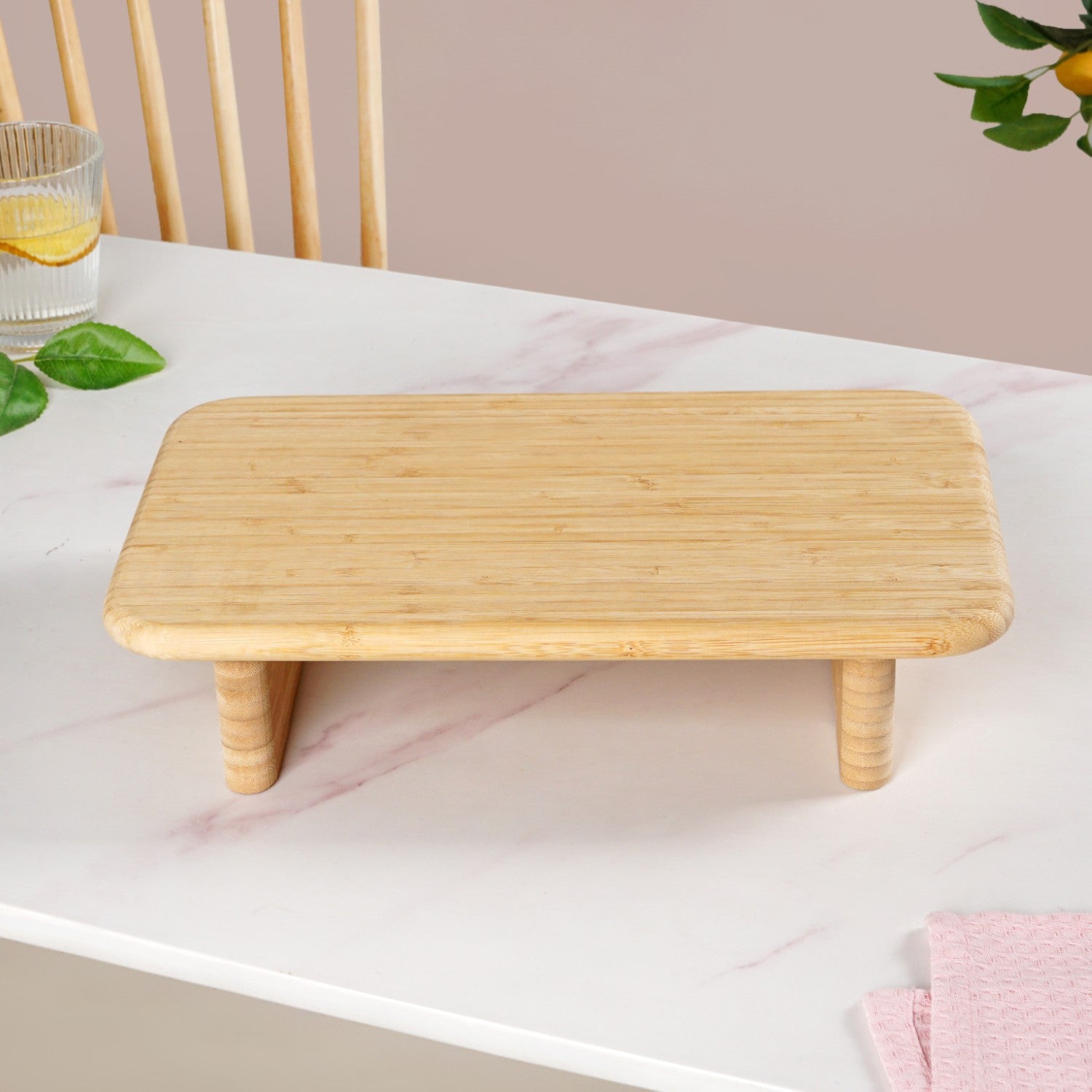 Bamboo Pedestal Serving Platter 13 Inch