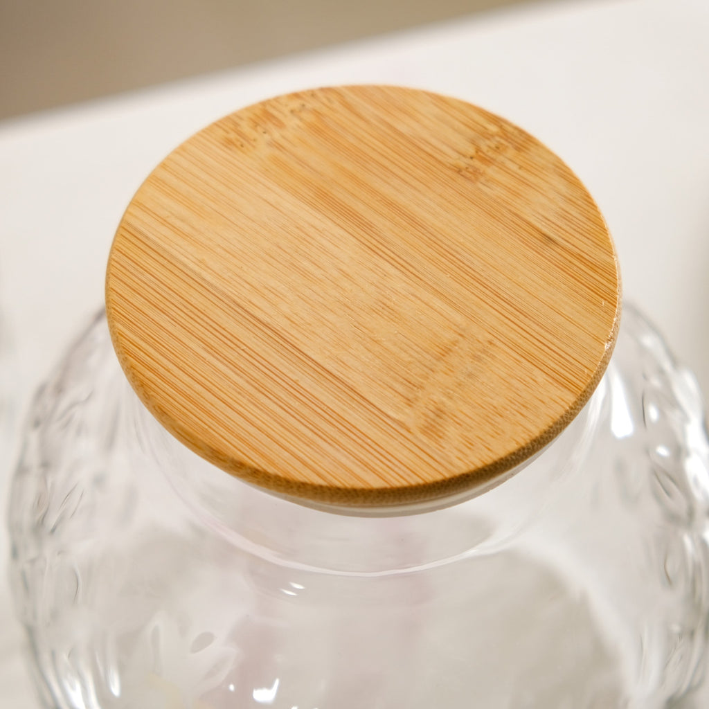 Diamond Glass Storage Jars with Bamboo Lid Set of 2 1400ml