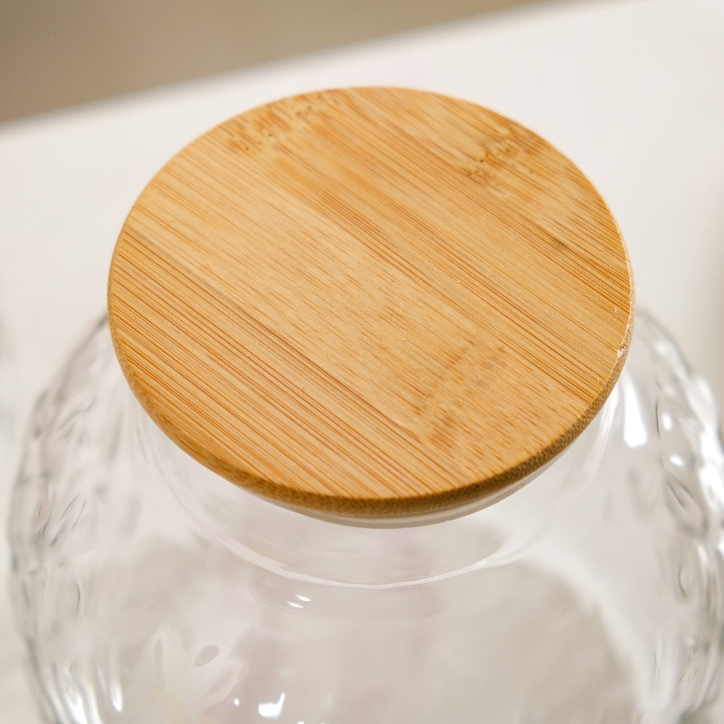 Diamond Glass Storage Jars with Bamboo Lid Set of 2 1400ml