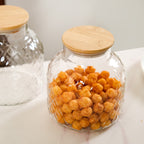 Diamond Glass Storage Jars with Bamboo Lid Set of 2 1400ml