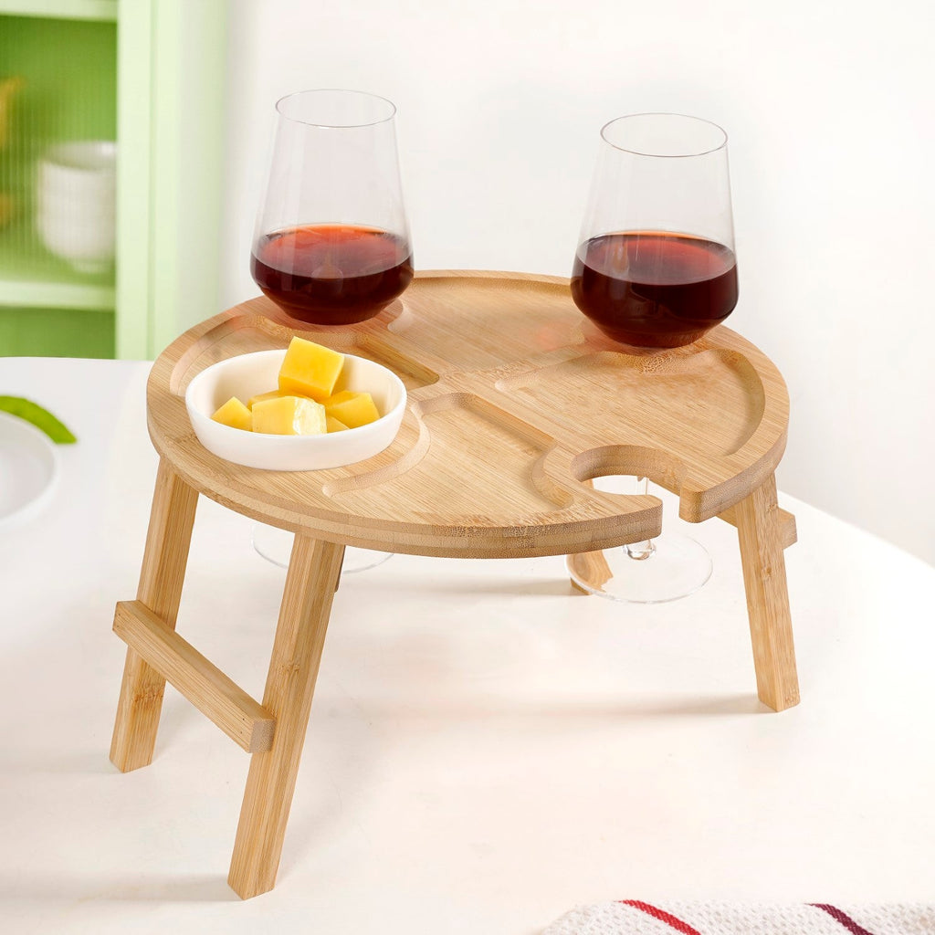 Bamboo Wine Glass Holder Snack Tray