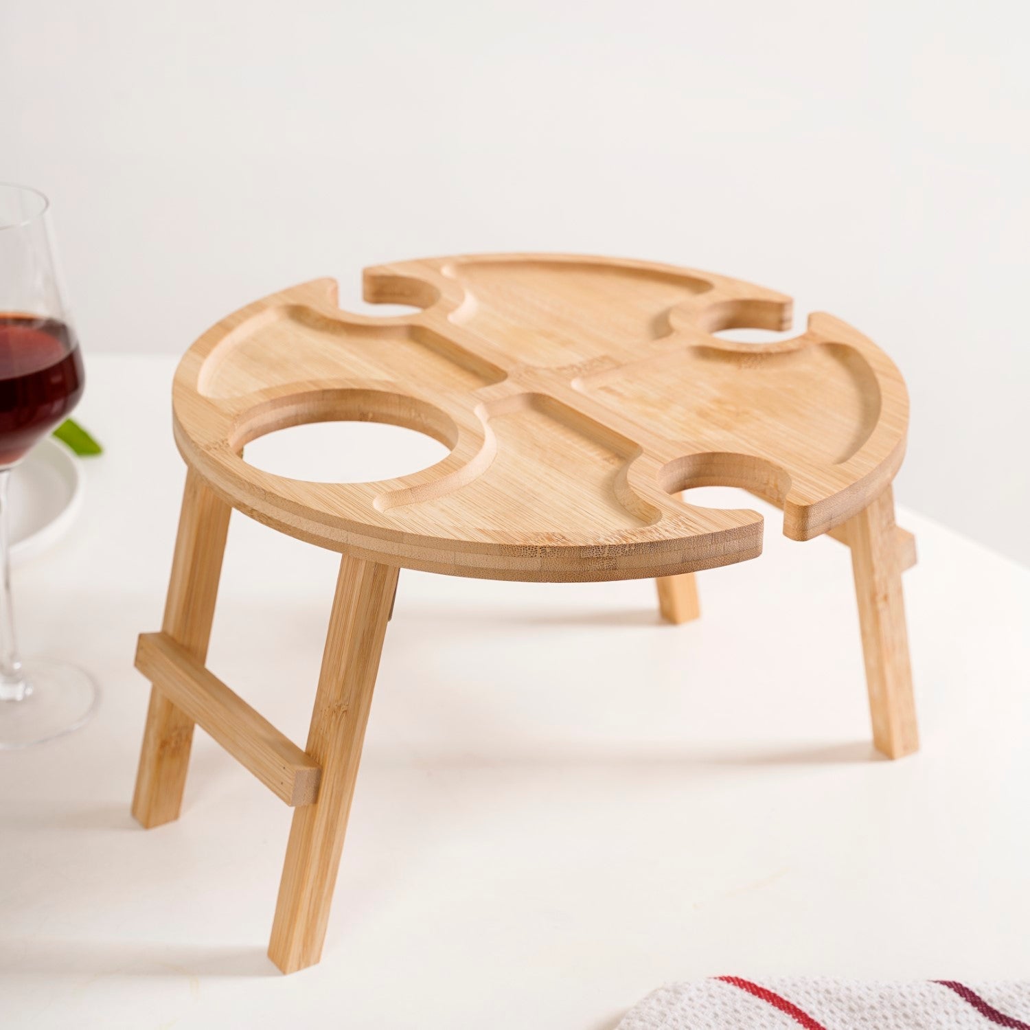 Bamboo Wine Glass Holder Snack Tray