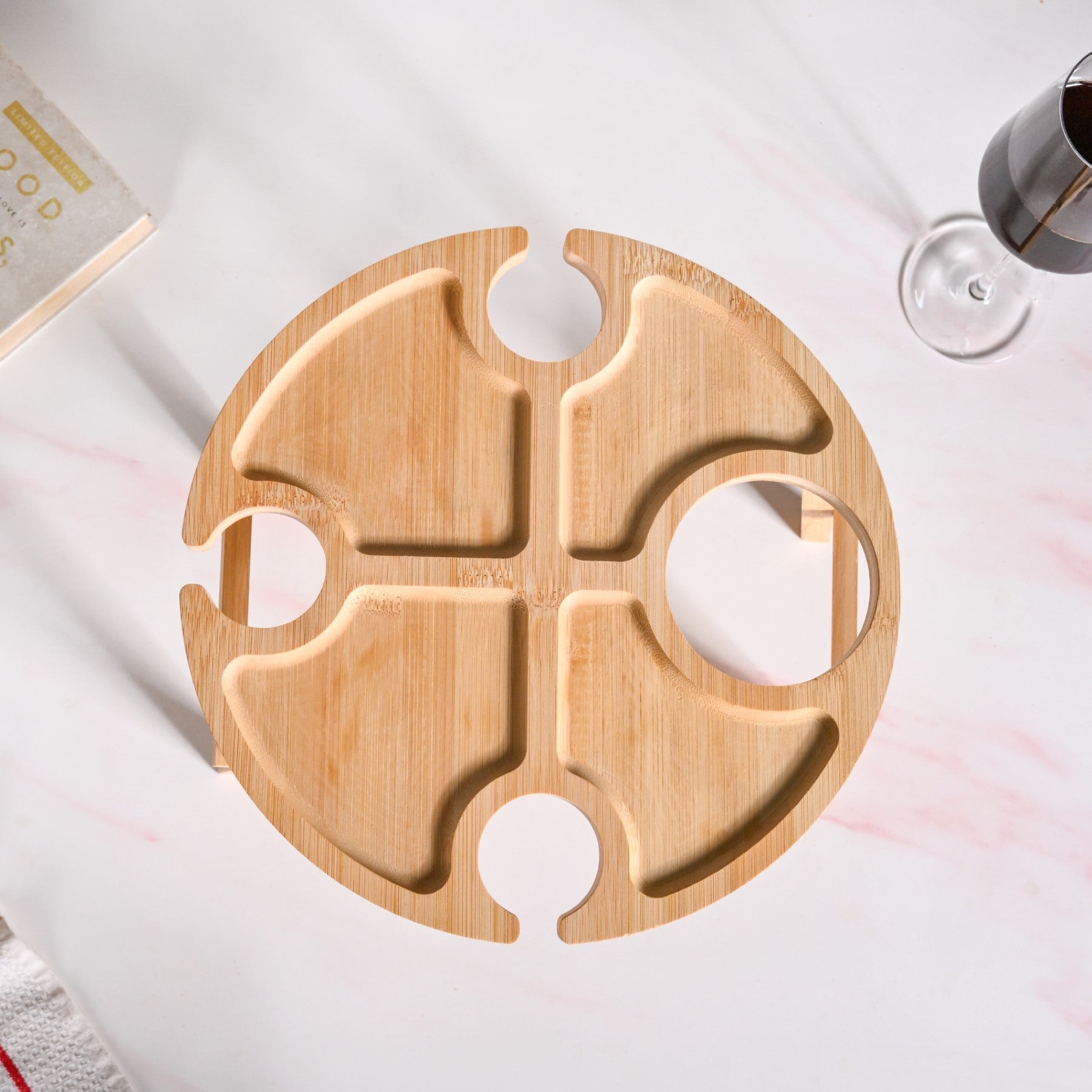 Bamboo Wine Glass Holder Snack Tray