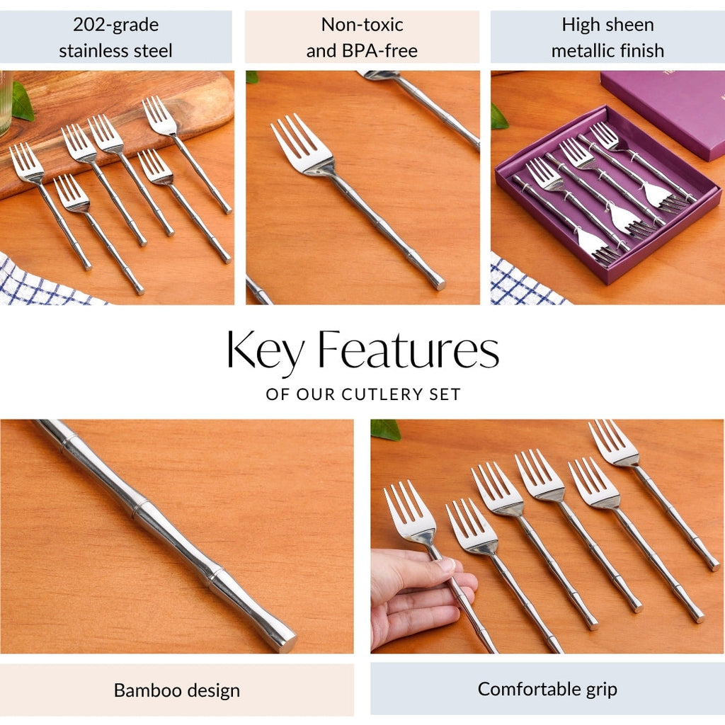Bamboo Inspired Stainless Steel Fork Set Of 6