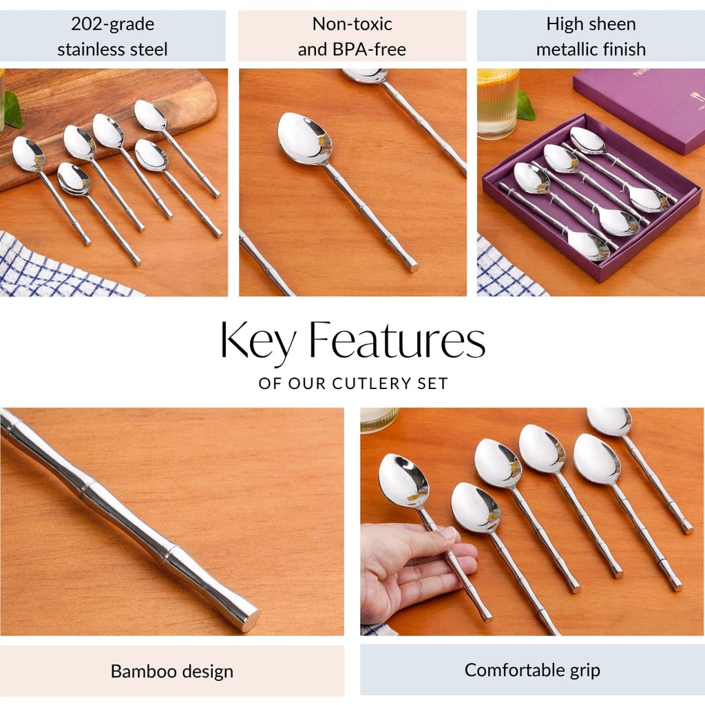 Bamboo Inspired Stainless Steel Table Spoon Set Of 6
