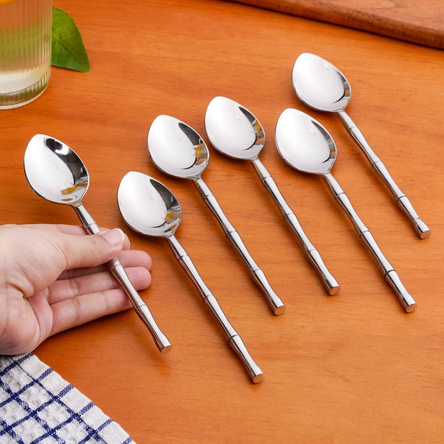 Bamboo Inspired Stainless Steel Table Spoon Set Of 6