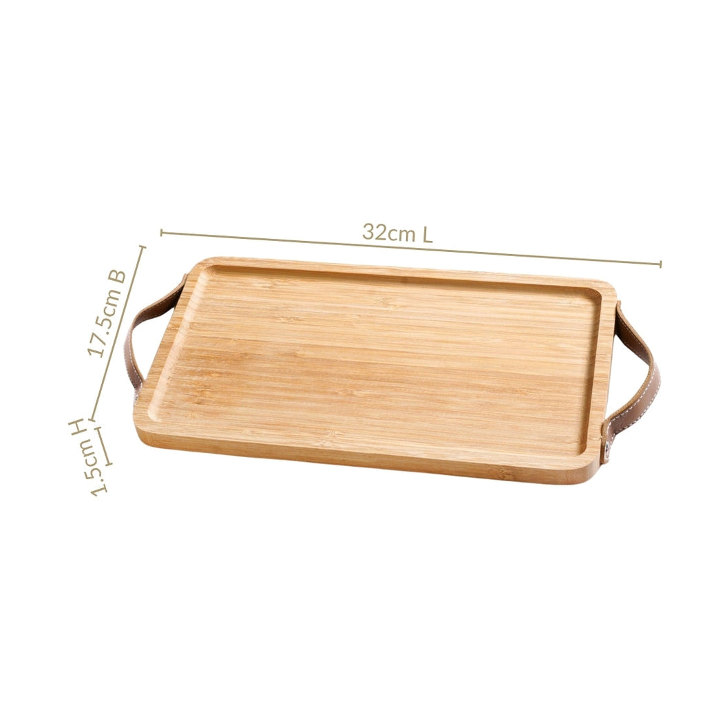Bamboo Tray With Leather Handles 12inch
