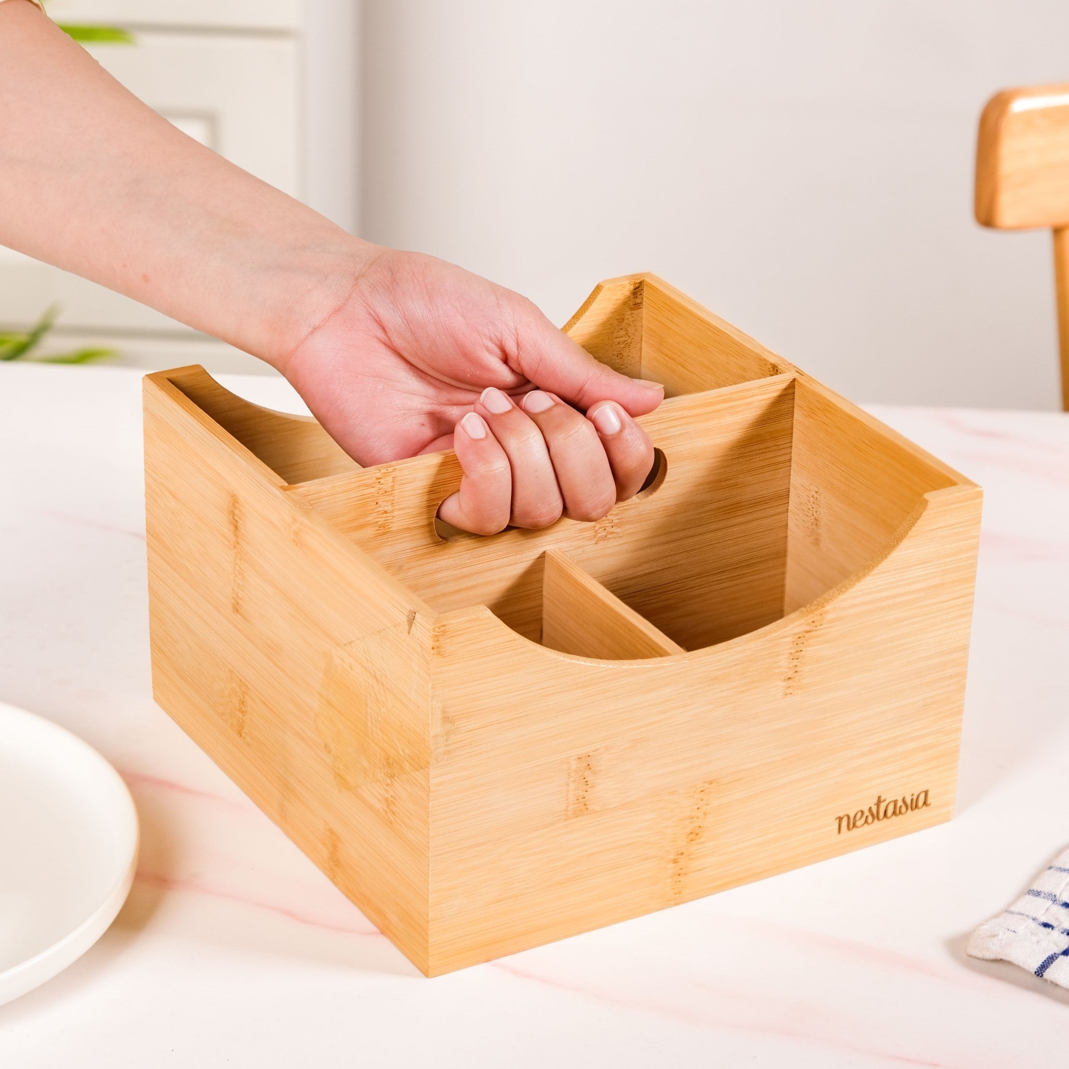 Bamboo Cutlery Caddy With Handle