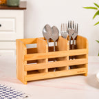 Bamboo Wood Cutlery Holder With 3 Sections