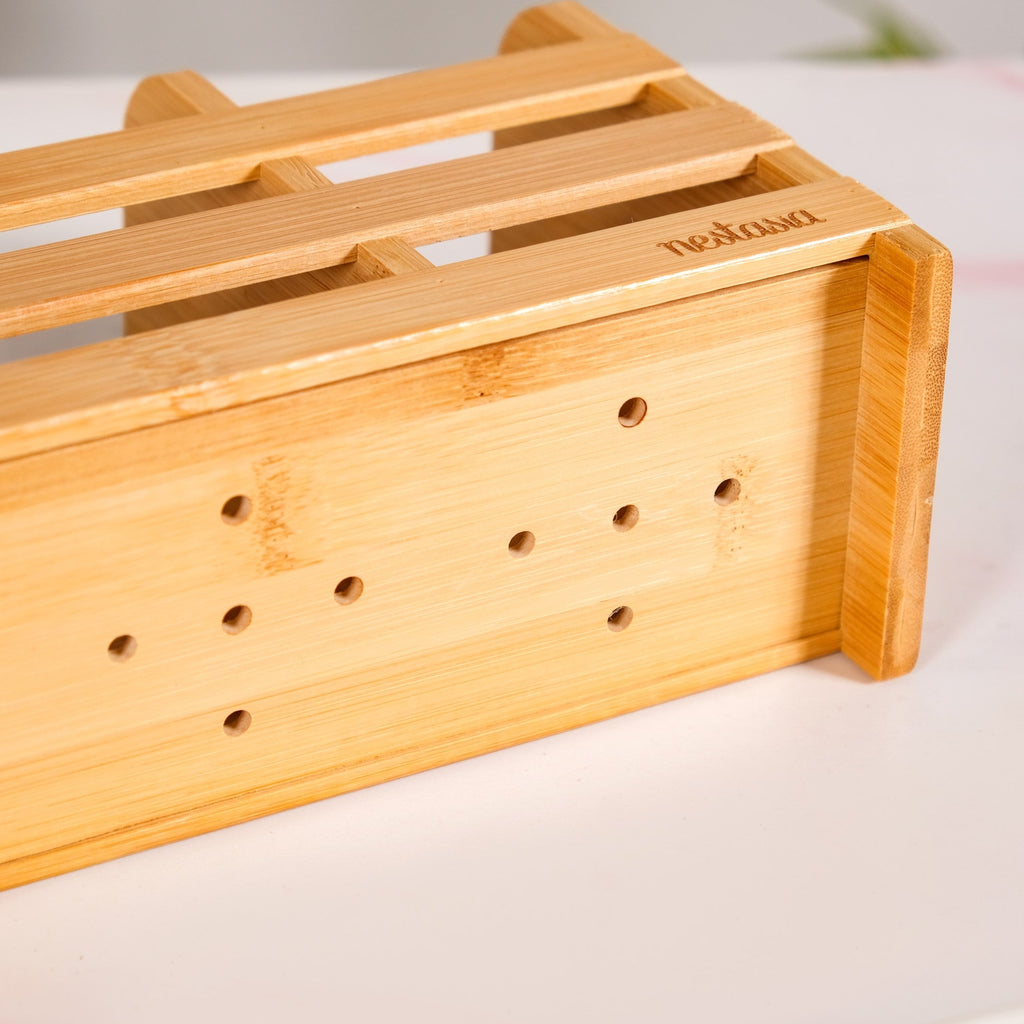 Bamboo Wood Cutlery Holder With 3 Sections