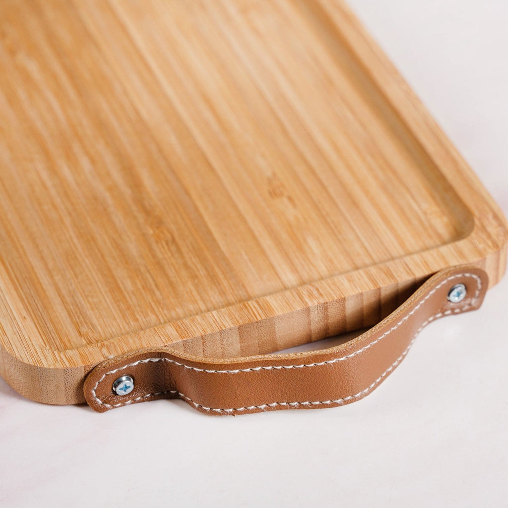 Bamboo Tray With Leather Handles 12inch