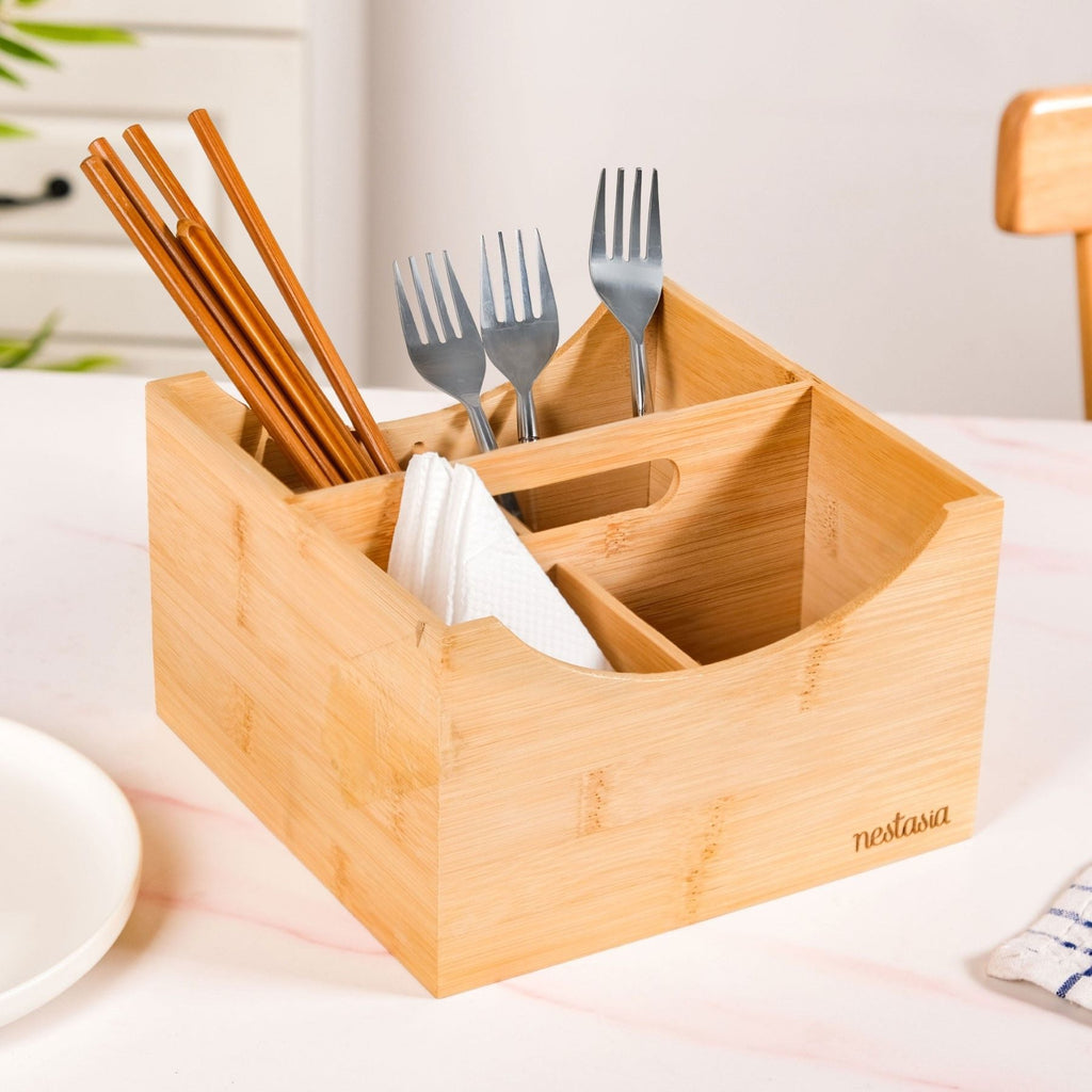 Bamboo Cutlery Caddy With Handle