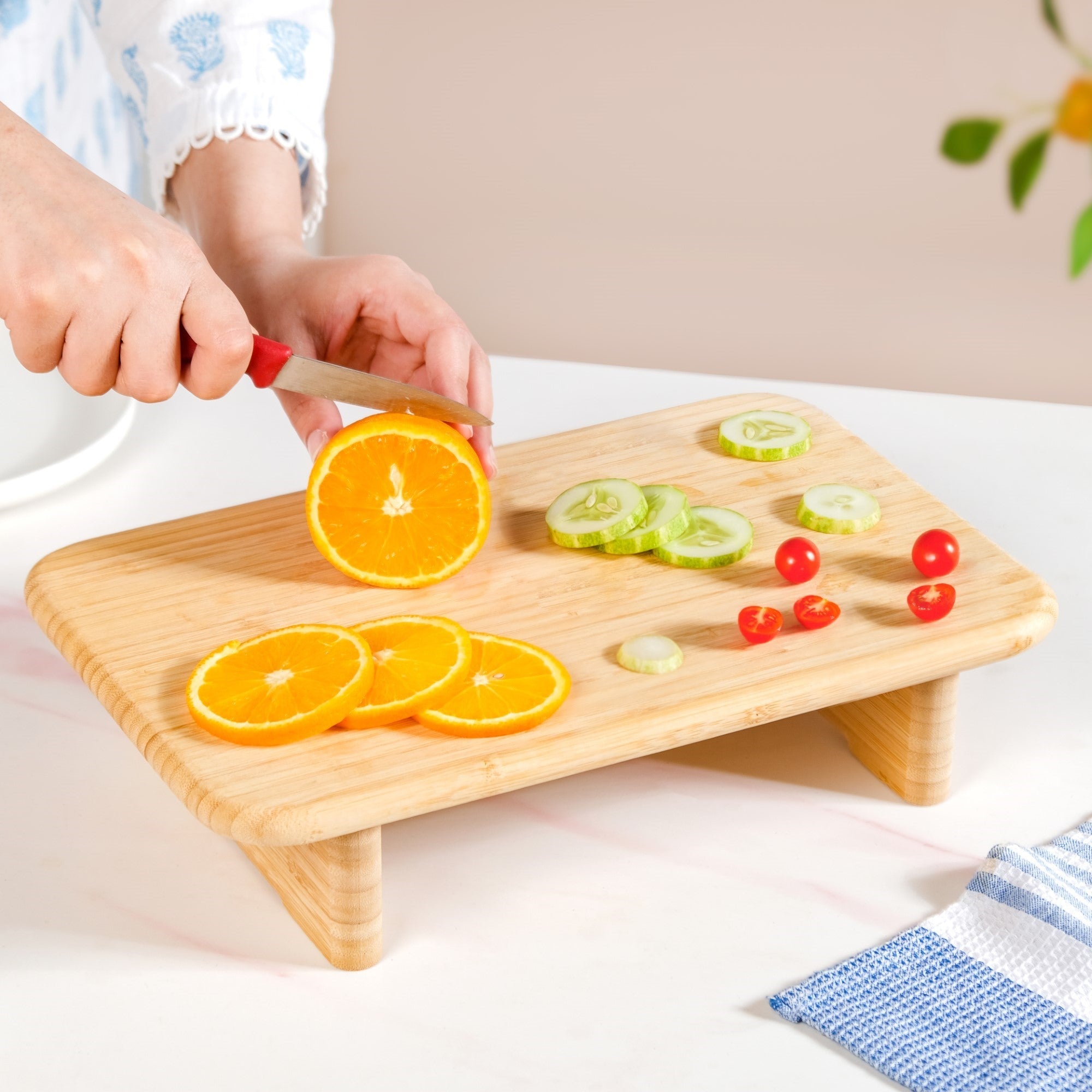 Bamboo Pedestal Serving Platter 13 Inch