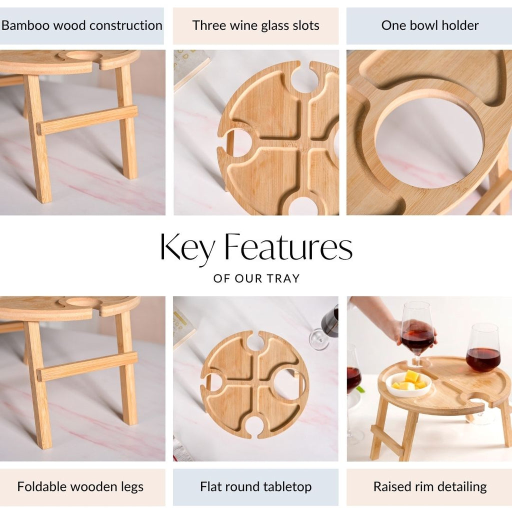 Bamboo Wine Glass Holder Snack Tray
