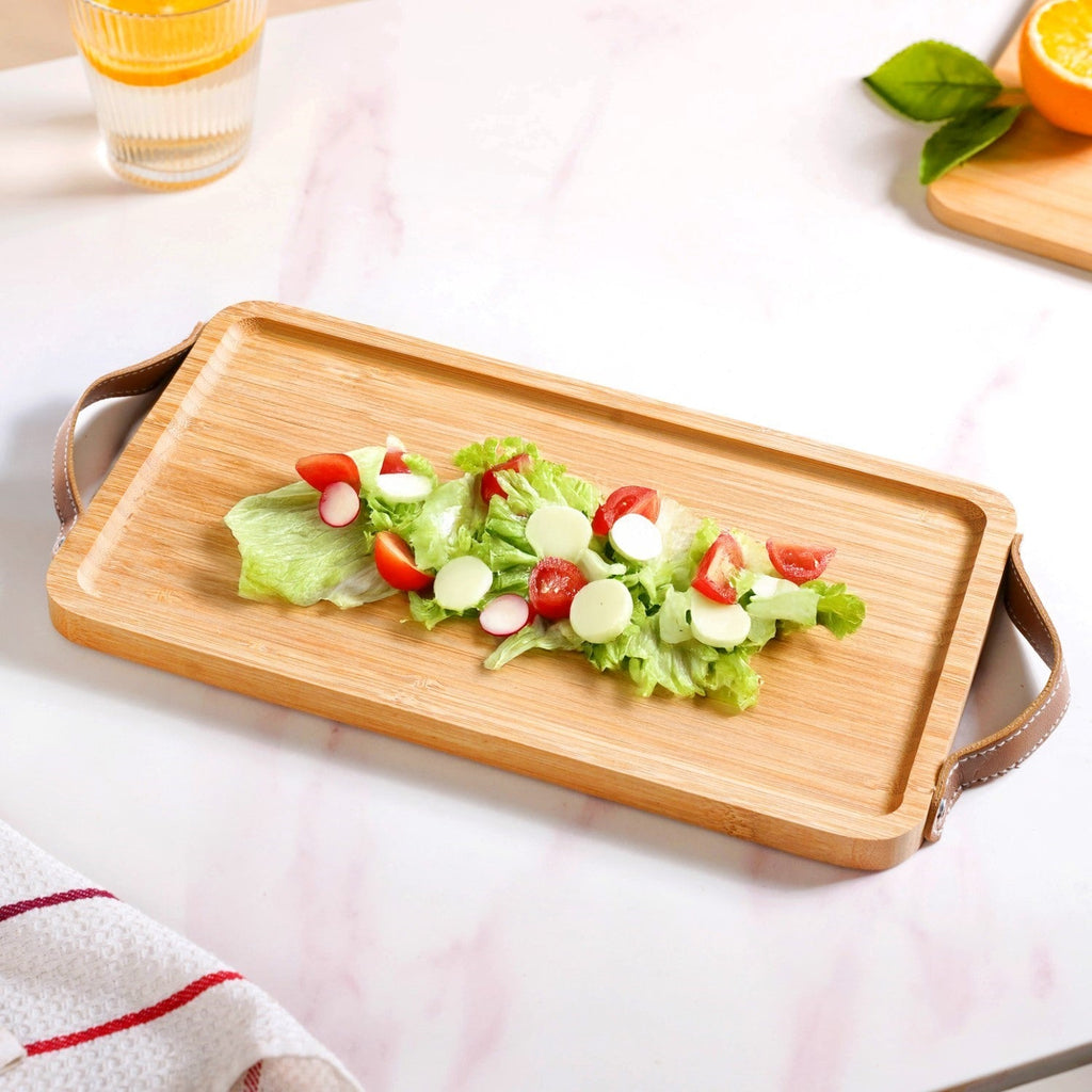 Bamboo Tray With Leather Handles 12inch