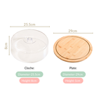 Bamboo Wood Cake Stand With Cloche 25cm
