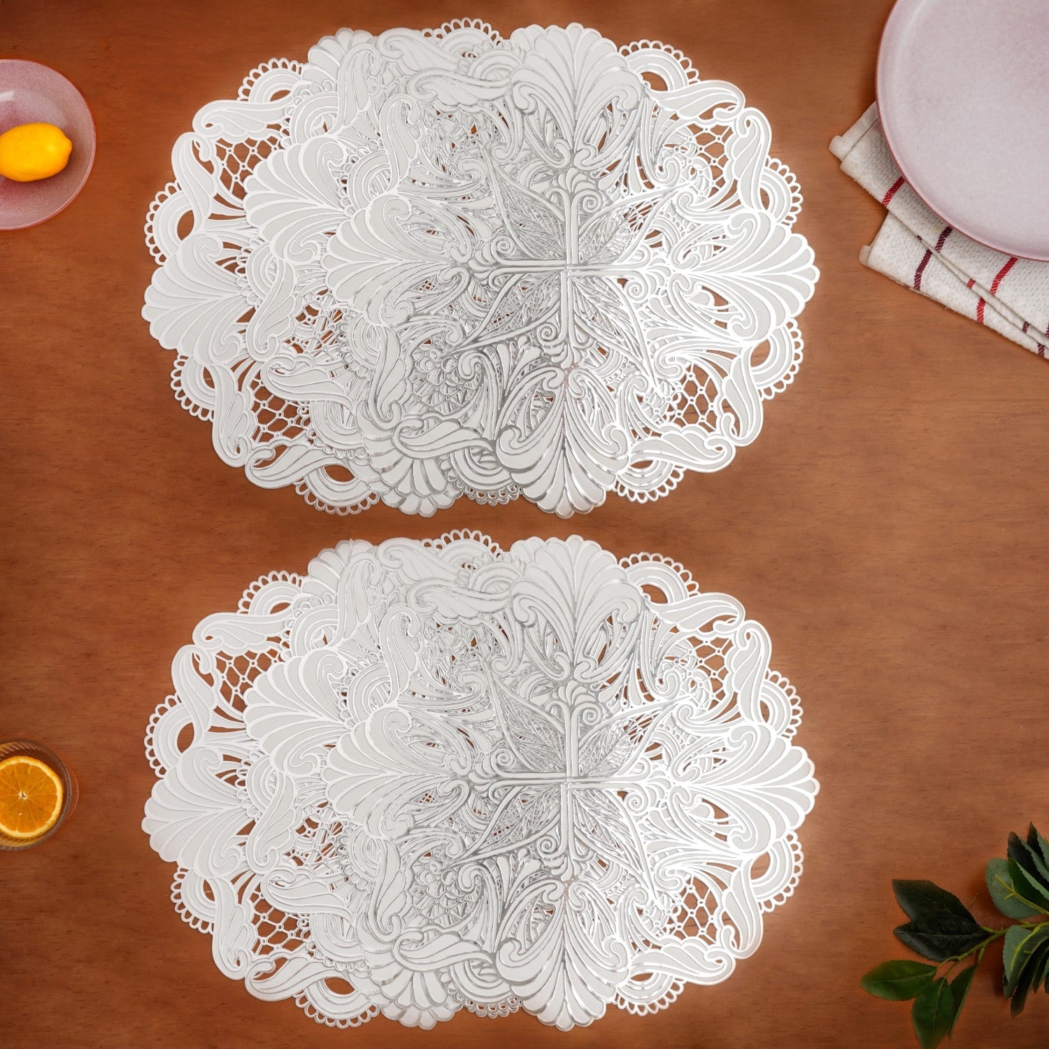 Baroque Bloom Table Mat White Silver Set Of 6