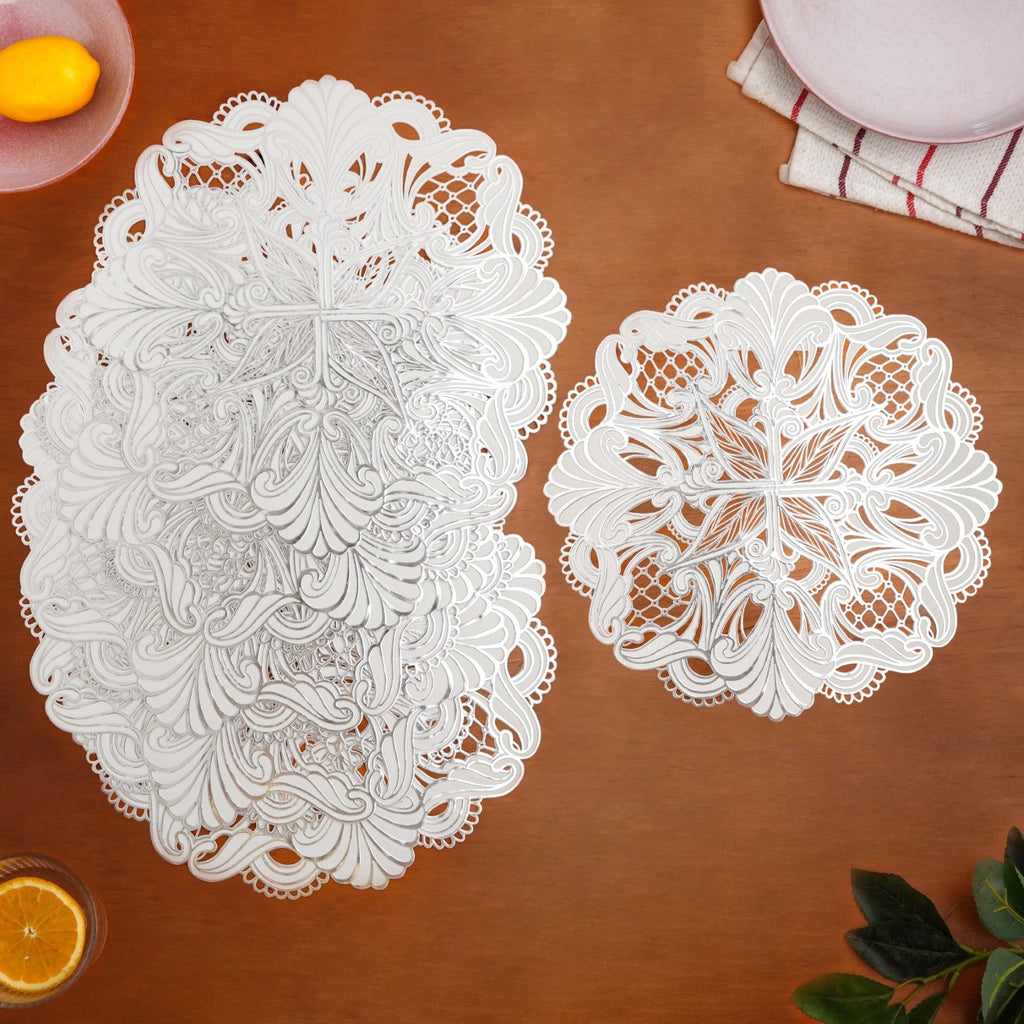 Baroque Bloom Table Mat White Silver Set Of 6