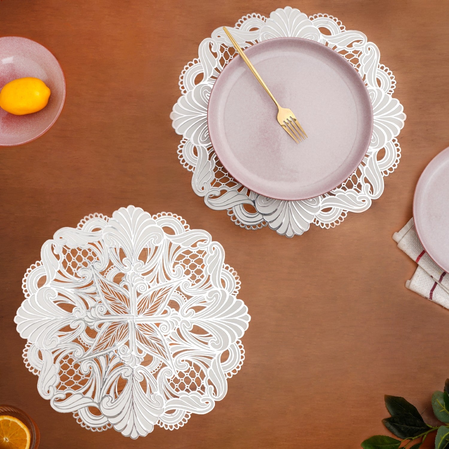 Baroque Bloom Table Mat White Silver Set Of 6