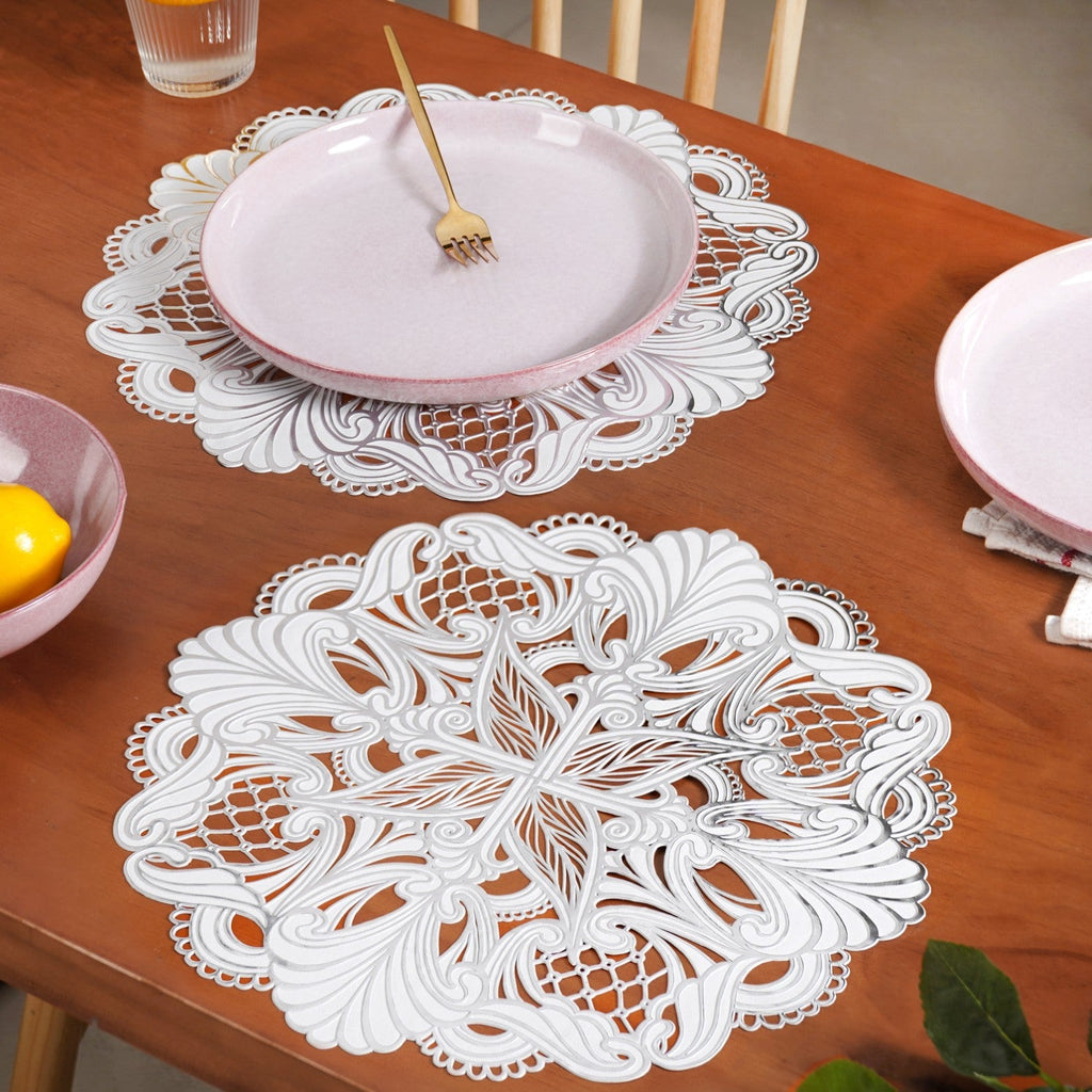 Baroque Bloom Table Mat White Silver Set Of 6