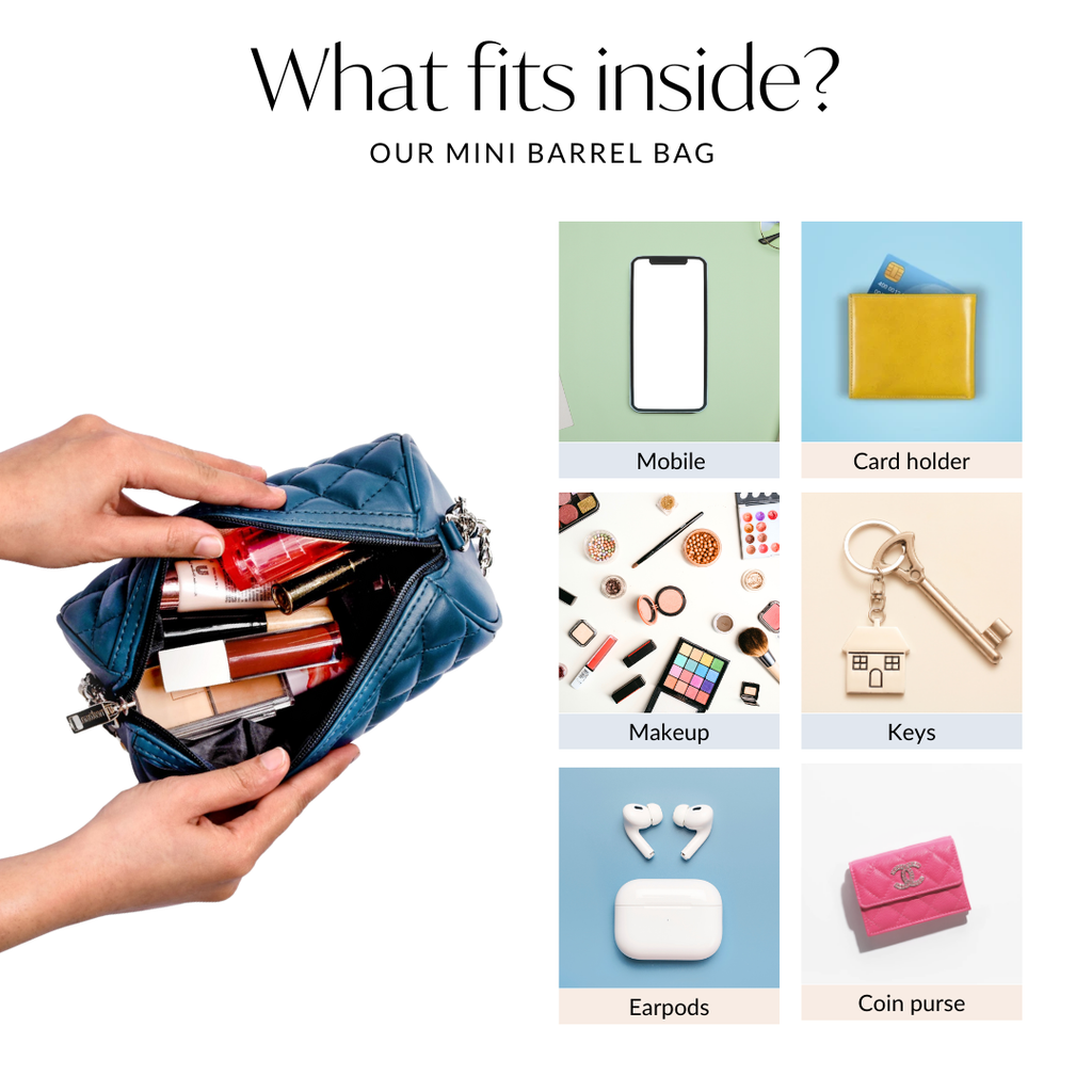 Blue Mini Barrel Bag With Chain Strap