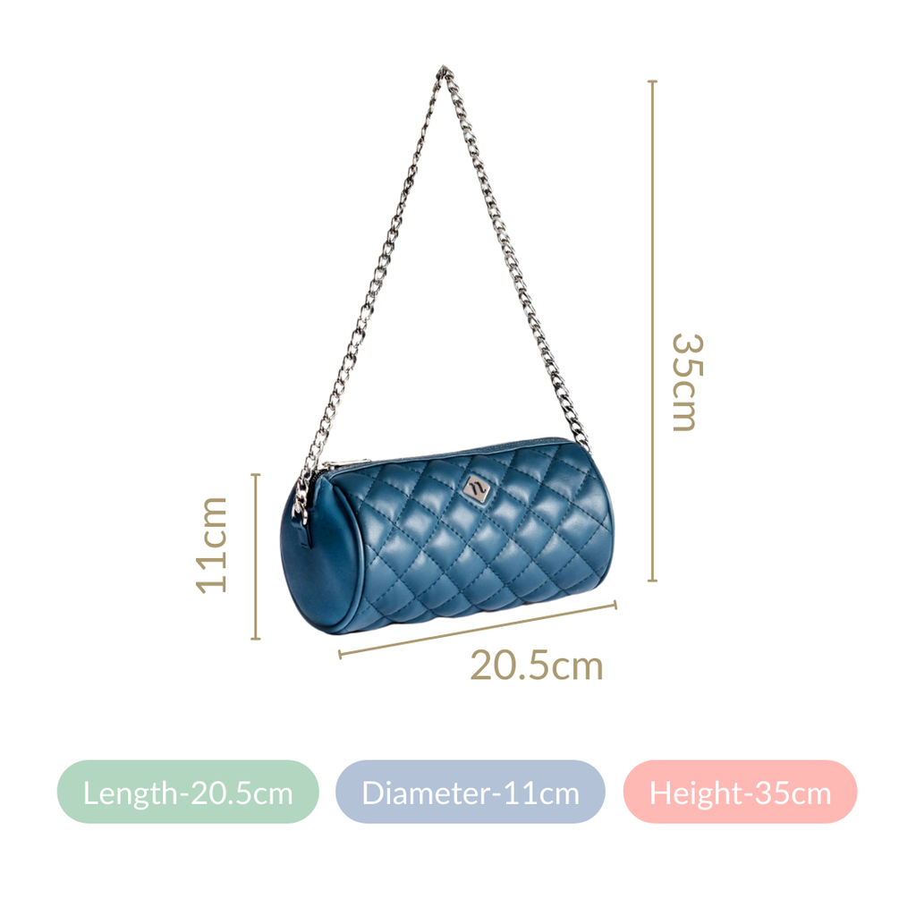 Blue Mini Barrel Bag With Chain Strap