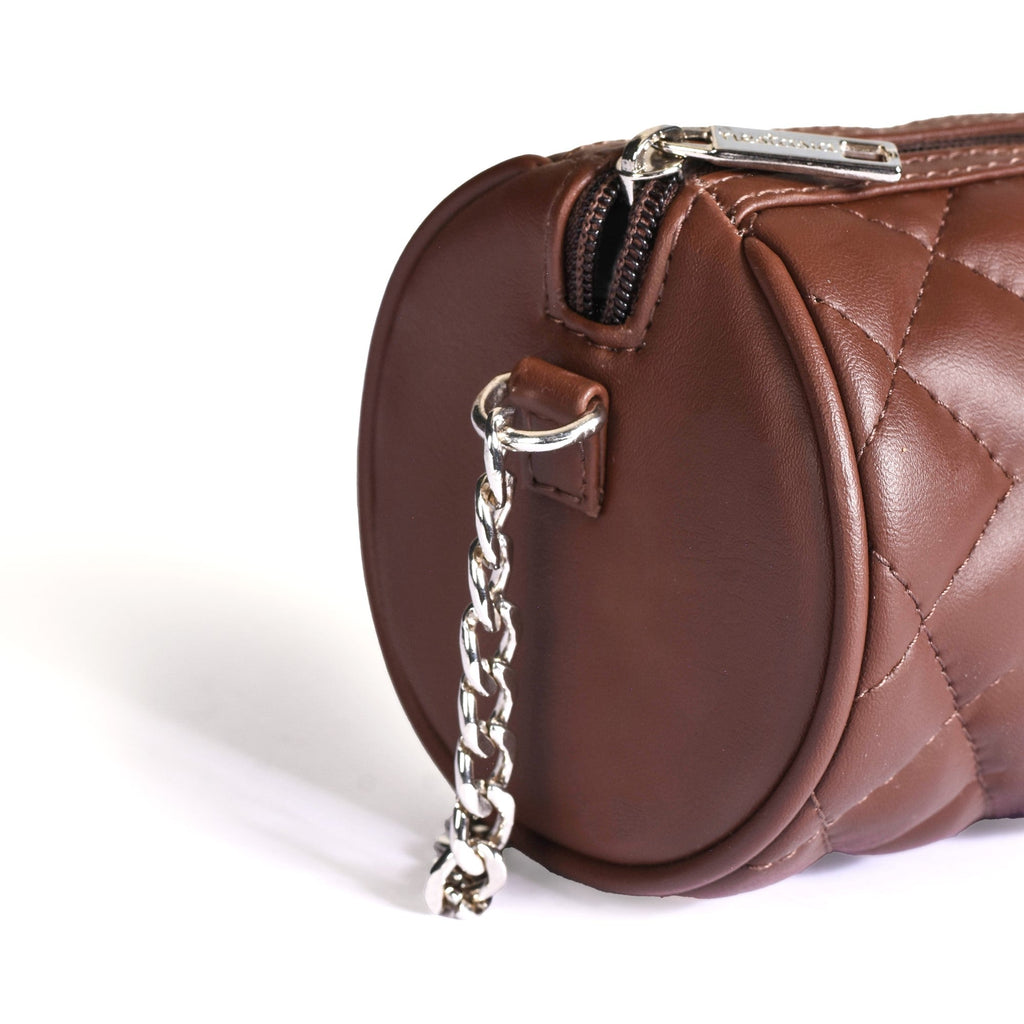 Brown Mini Barrel Bag With Sling Chain