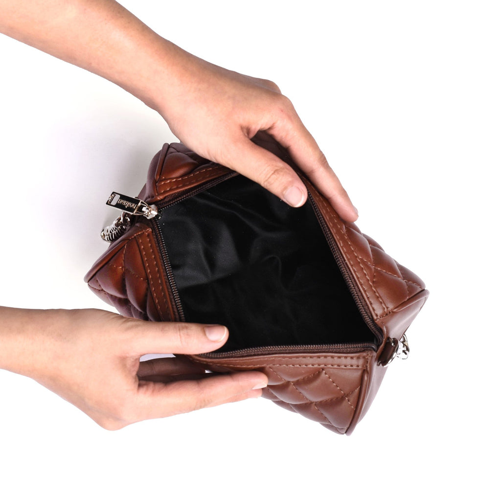 Brown Mini Barrel Bag With Sling Chain