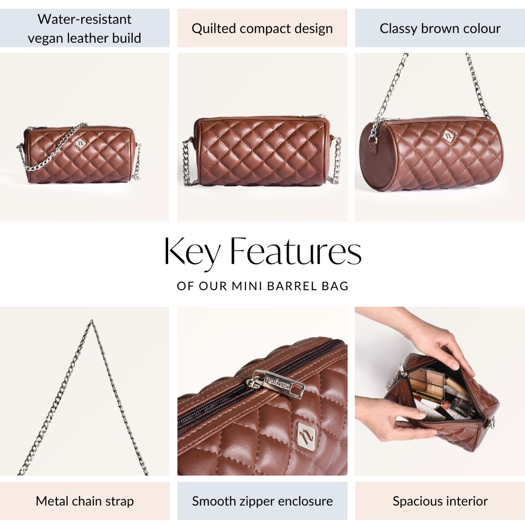 Brown Mini Barrel Bag With Sling Chain