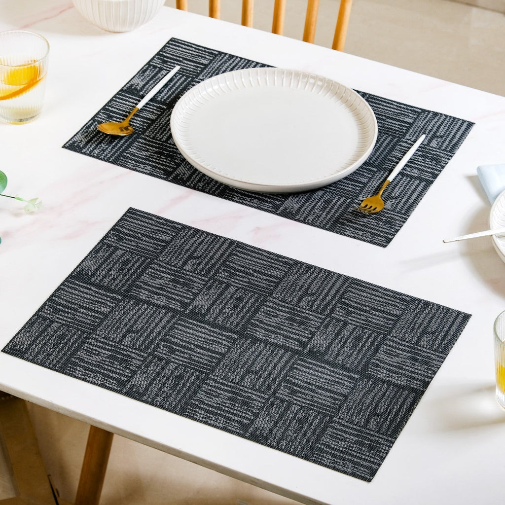 Basket Weave Black Dinner Table Mats Set Of 6
