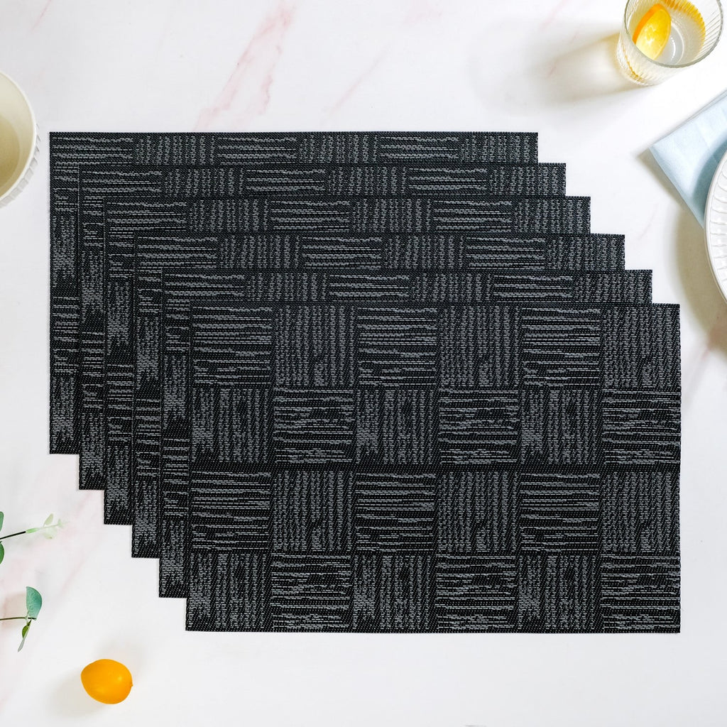 Basket Weave Black Dinner Table Mats Set Of 6