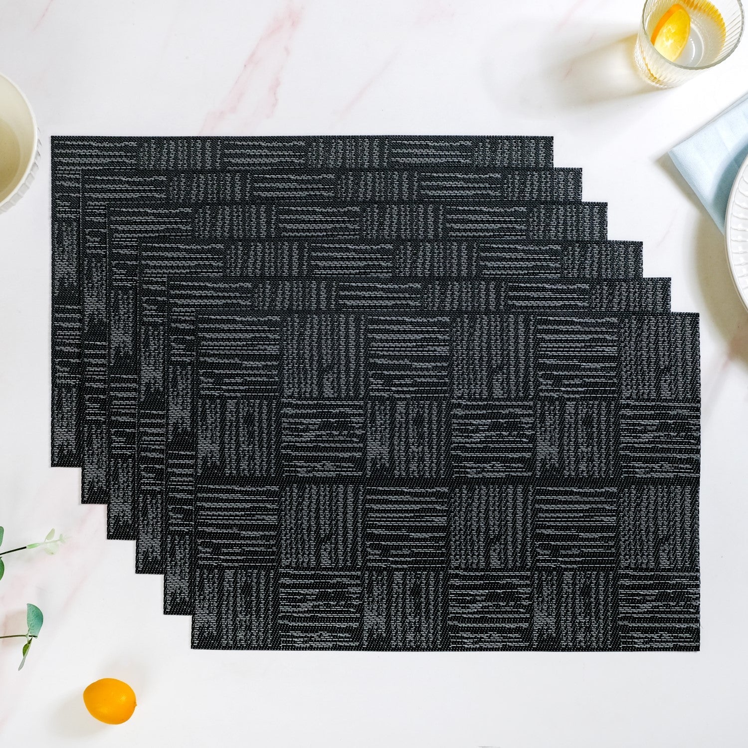 Basket Weave Black Dinner Table Mats Set Of 6