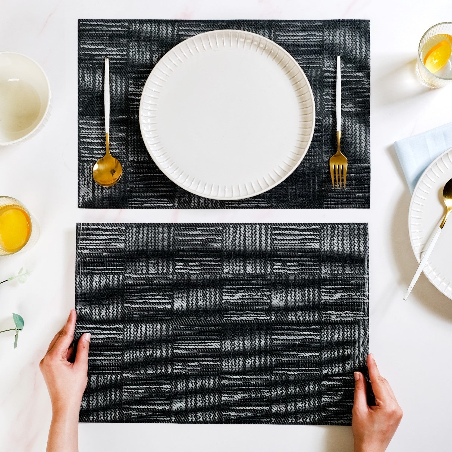 Basket Weave Black Dinner Table Mats Set Of 6