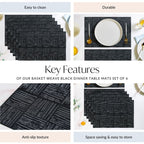Basket Weave Black Dinner Table Mats Set Of 6