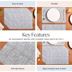 Basket Weave Grey Dinner Table Mats Set Of 6