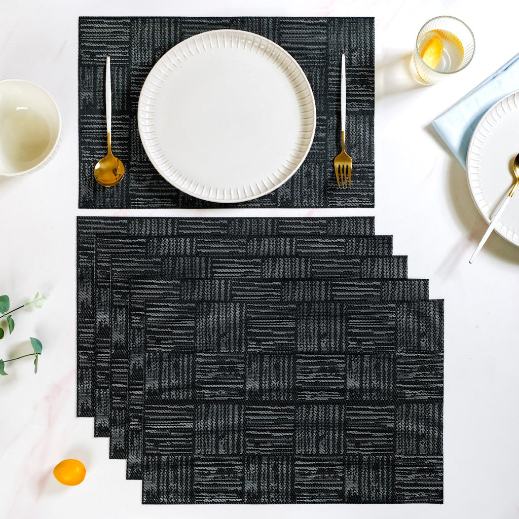 Basket Weave Black Dinner Table Mats Set Of 6